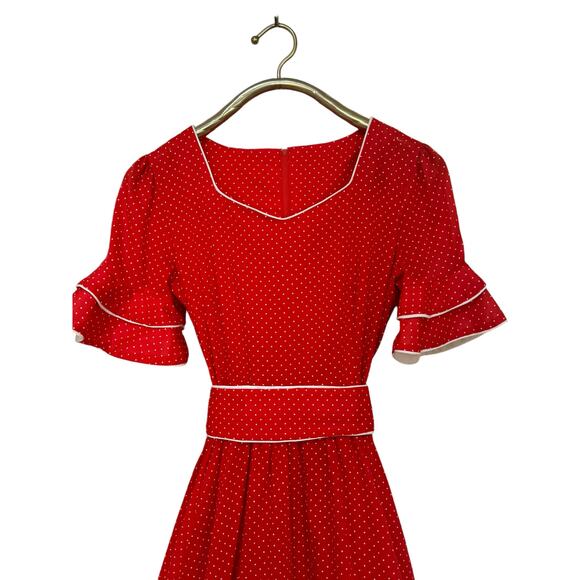 Vintage Red Polka Dot Rockabilly Sissy Square Dance Dress - Picture 2 of 5